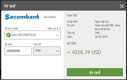 Ký quỹ bằng thẻ Sacombank