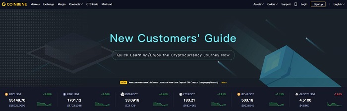Giao diện website của CoinBene 