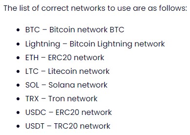 Danh sách mạng lưới tiền điện tử được MFF chấp nhận thanh toán (Nguồn: Internet)