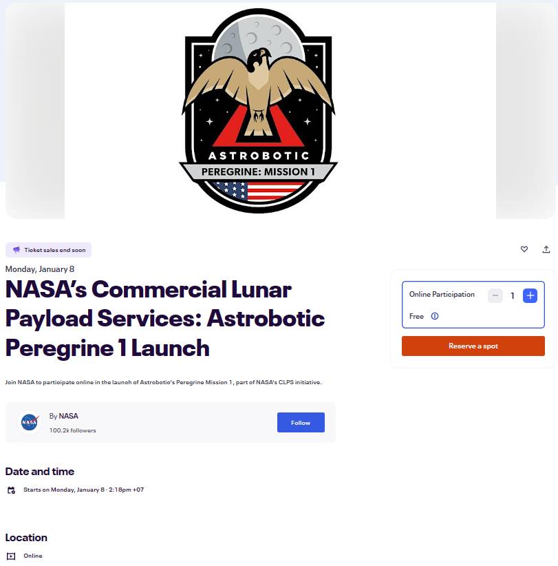 Trang web đăng ký tham gia quá trình "gửi Bitcoin lên Mặt Trăng" được phát sóng trực tiếp bằng NASA TV.